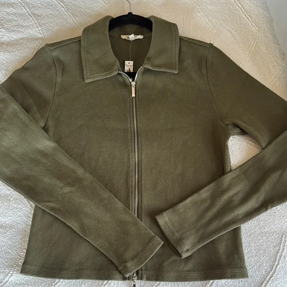 Madewell Olive Green Women's Cotton Zip Up Top - Picture 2 of 8